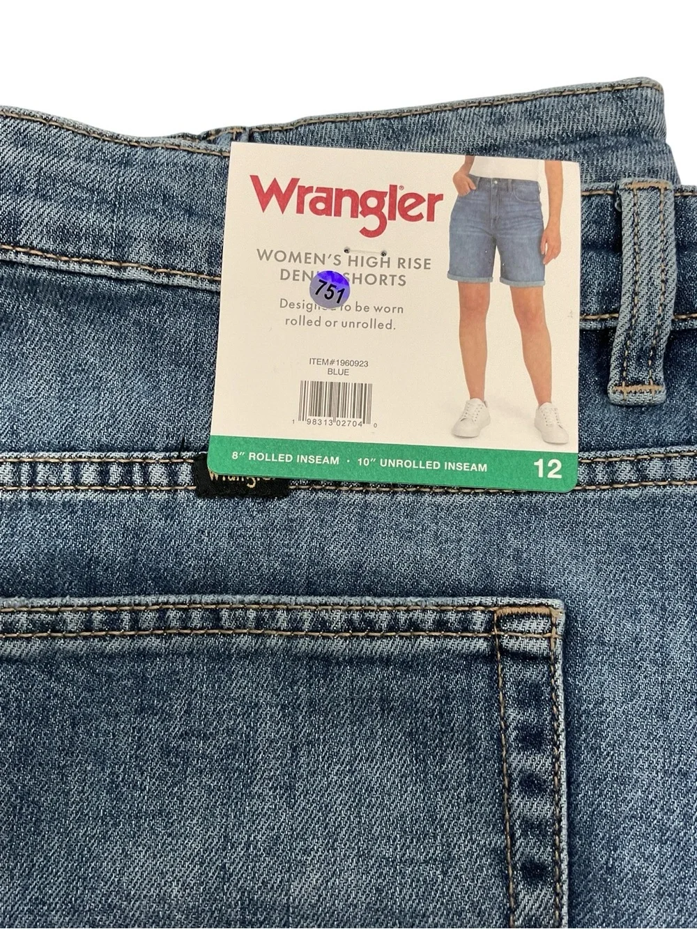 Wrangler Womens High Rise Denim Shorts Blue Size 12 NWT 1960923